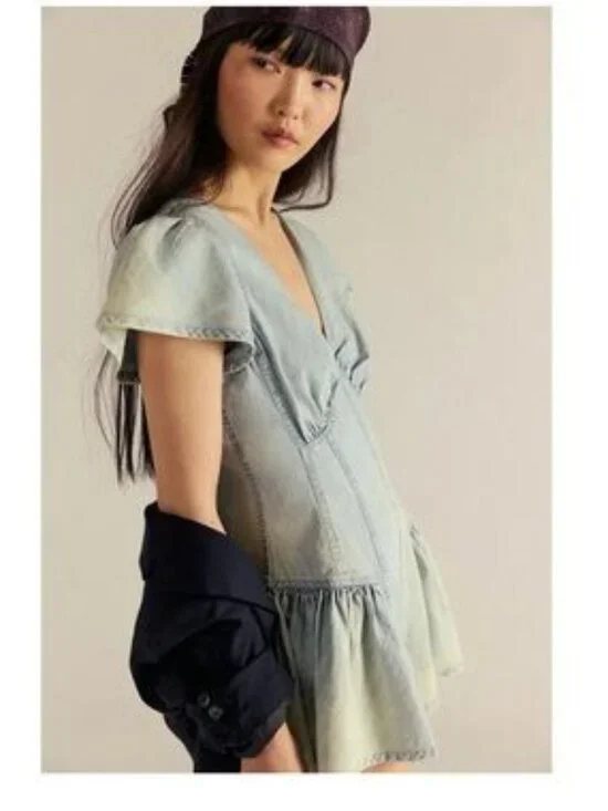 FP We The Free Mia Denim Playsuit Romper 100% cotton NWT Size M - Picture 3 of 10